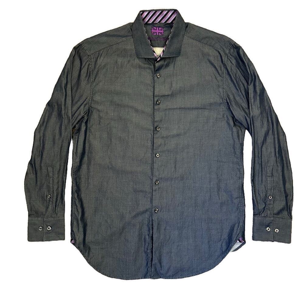 Michelsons of London Men’s Gray Cotton Button-Up Shirt Long Sleeves Size L